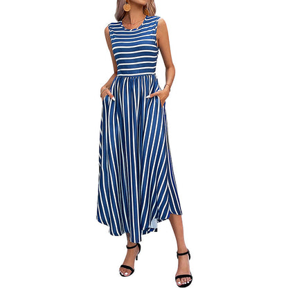 Damen Maxikleid mit seitlichem Schlitz Streifenmuster