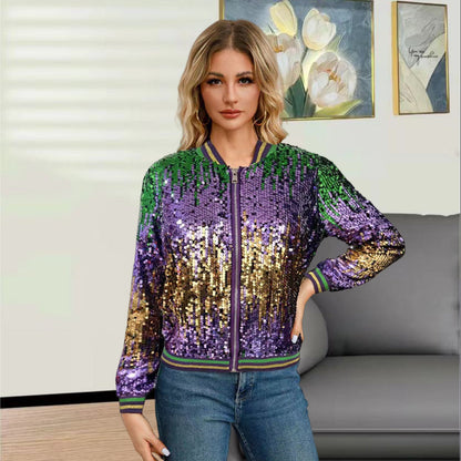 Damen Glitzer-Bomberjacke Pailletten Sportlich