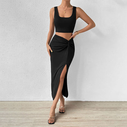 Damen Wickelkleid Asymmetrischer Schlitz Knötchen-Detail Norvielle