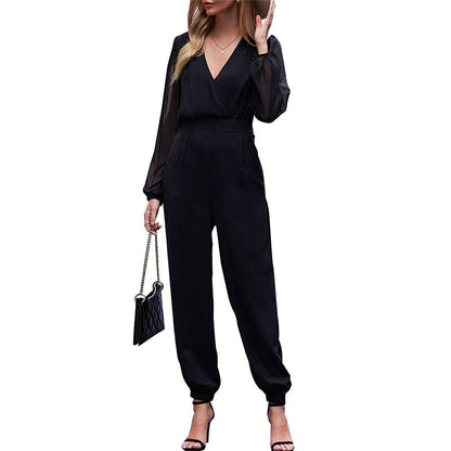 Damen Jumpsuit transparente Ärmel taillierbar Norvielle