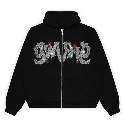 Damen Kapuzenjacke Glitzerdesign Reißverschluss
