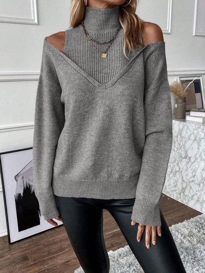 Damen Off-Shoulder Rollkragenpullover Strick