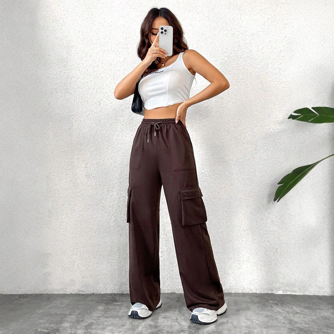 Damen Cargo-Hose Lässiger Freizeitschnitt Praktische Taschen Beige