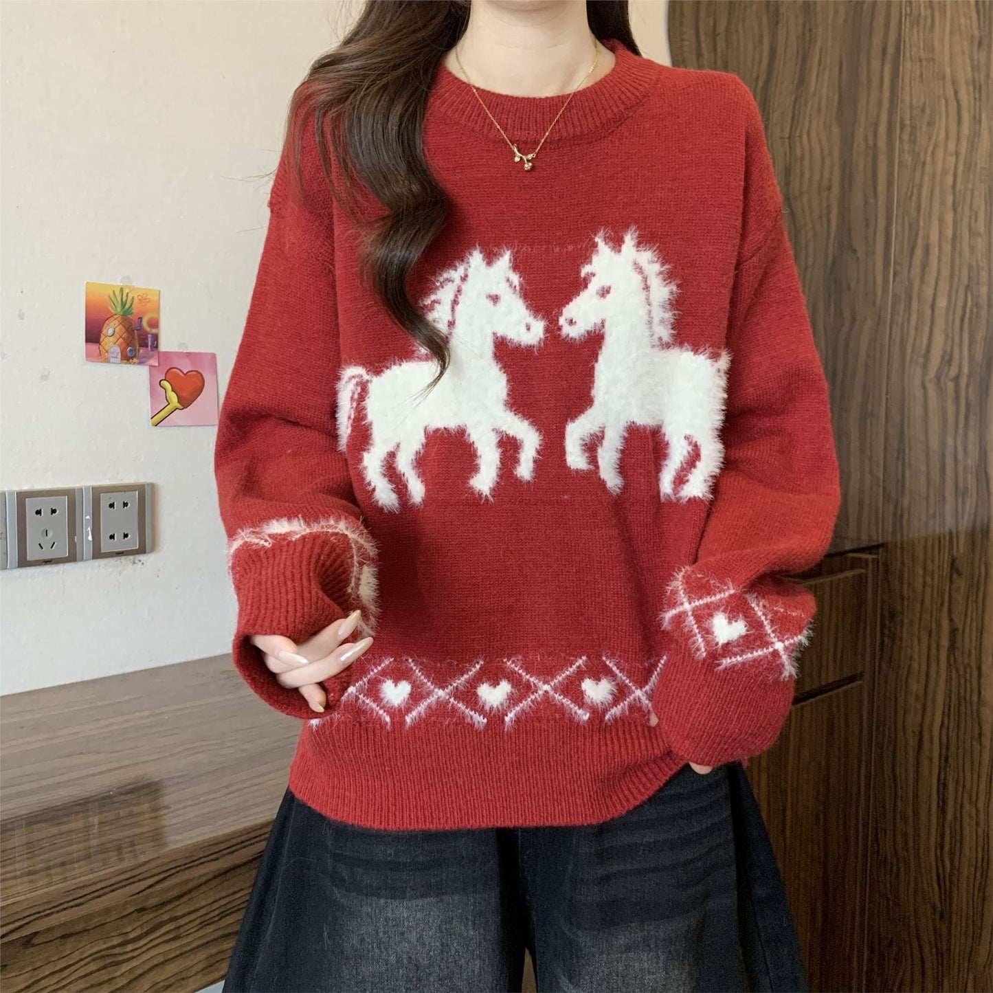 Damen Pullover Einhorn-Muster Weich Norvielle