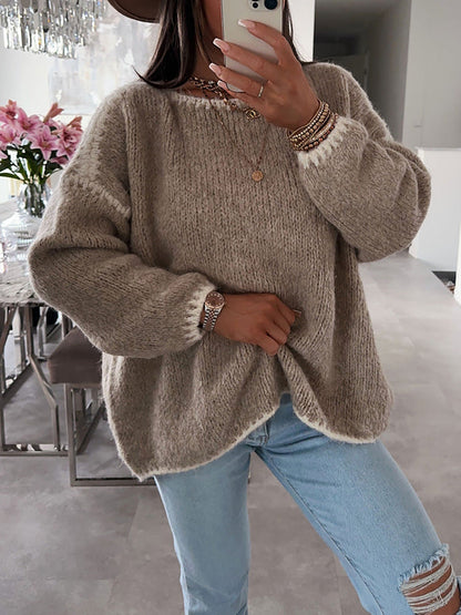 Damen Oversized Strickpullover mit Kontrastakzenten Norvielle