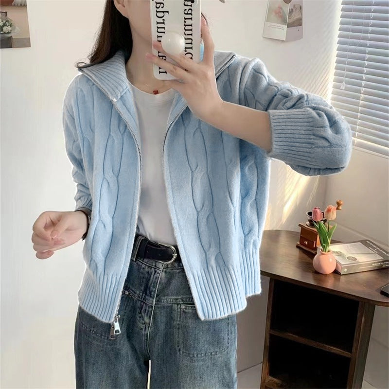 Damen Strickjacke Reißverschluss Kordelzug Norvielle