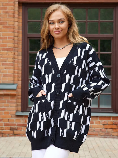 Damen Strickcardigan Große Knöpfe Taschen Norvielle