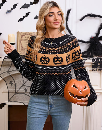 Damen Halloween Strickpullover Feinstrick Norvielle