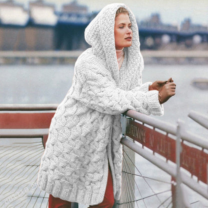 Damen Grobstrick-Cardigan mit Kapuze und Muster