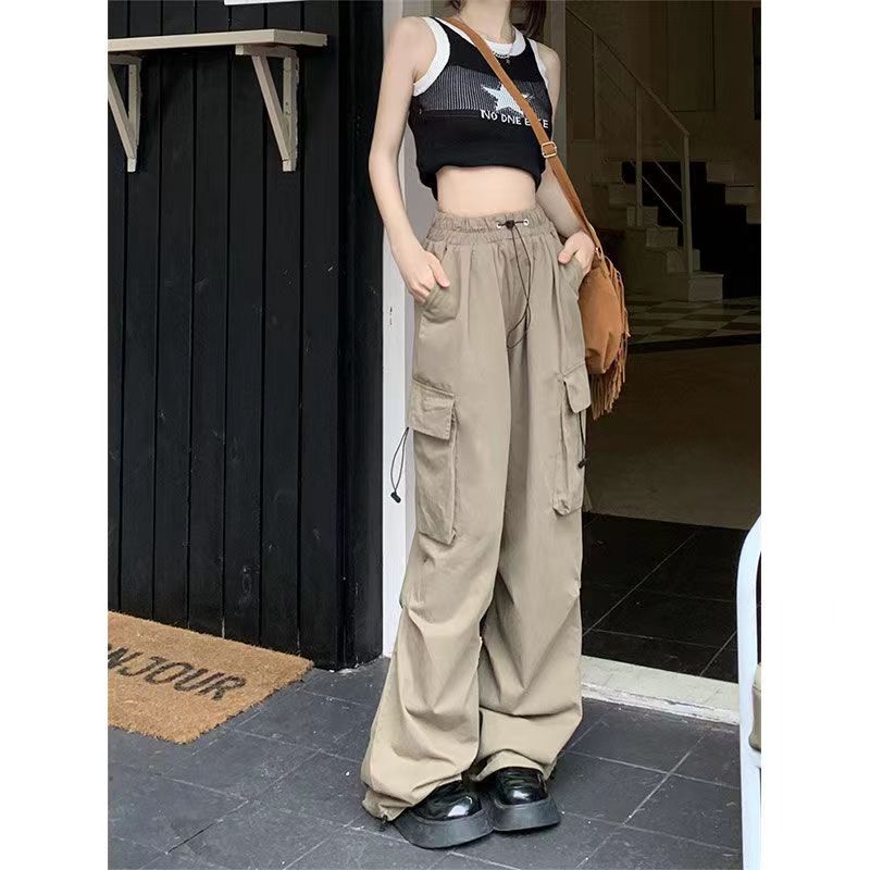 Damen Cargo-Hose Elastischer Bund Seitentaschen Beige