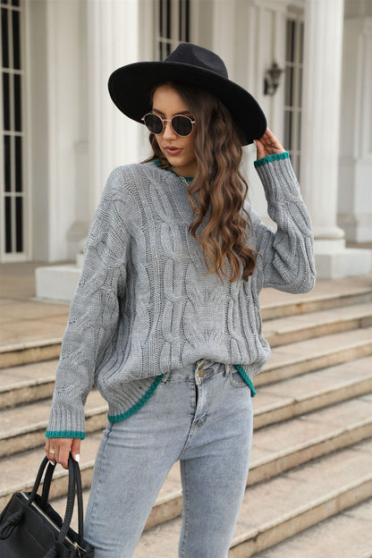 Damen Grobstrickpullover Zopfmuster Akzenten Norvielle