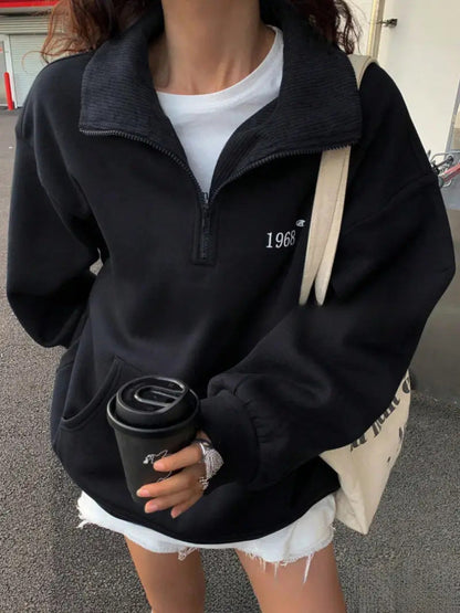 Damen Oversized Kapuzenpullover Stehkragen Taschen Norvielle