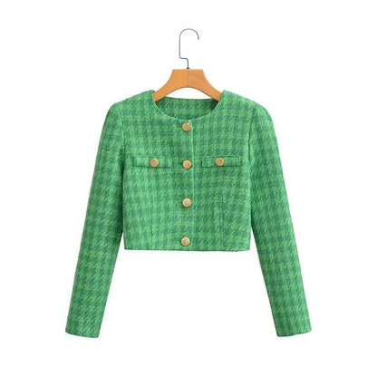 Damen Bouclé-Jacke Kurz Karomuster Elegant Norvielle
