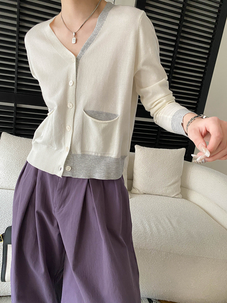 Damen Strickjacke V-Ausschnitt mit Taschen Norvielle