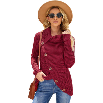 Damen Strickpullover Relaxed Fit Asymmetrisch Oversize Rollkragen