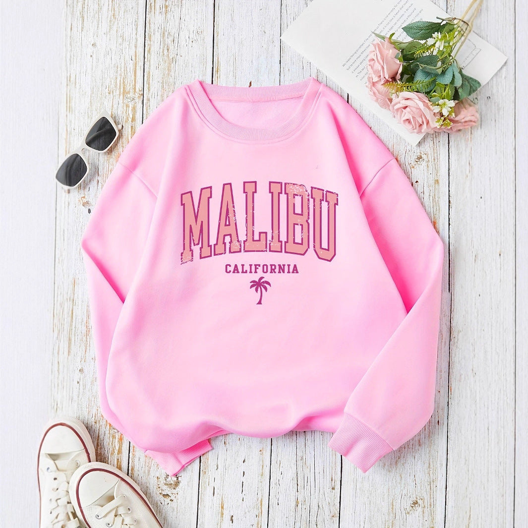 Damen Sweatshirt Malibu Schriftzug Lässiger Schnitt Norvielle