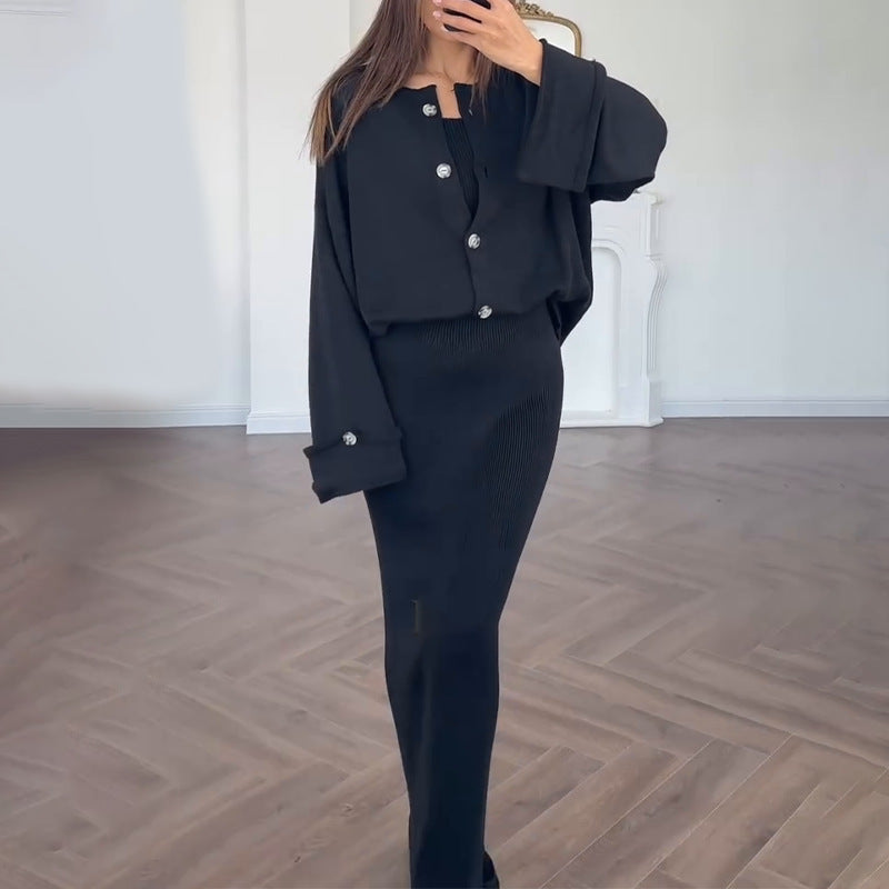 Damen Strickkleid mit Cardigan Überwurf Norvielle