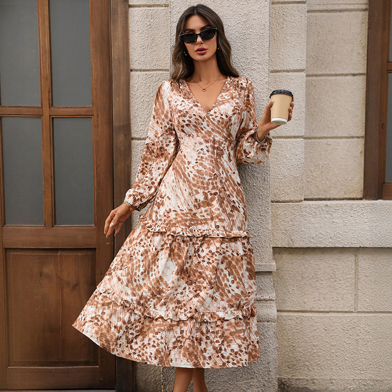 Damen Maxikleid V-Ausschnitt Rüschen Elegant - Norvielle
