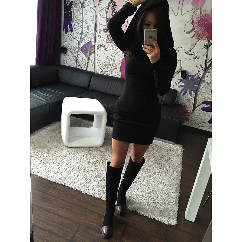 Damen Rollkragen Kapuzenkleid Figurbetonend Norvielle