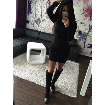 Damen Rollkragen Kapuzenkleid Figurbetonend Norvielle