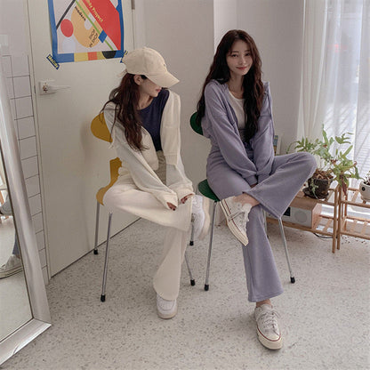 Damen Loungewear-Set Cropped-Hoodie Weites Bein Norvielle