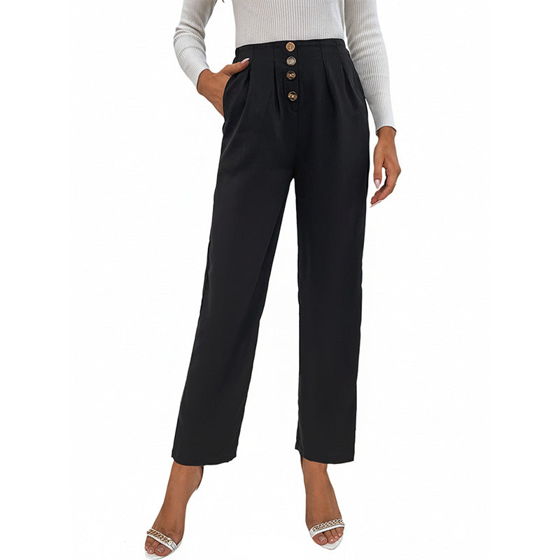 Damen Hochtaillierte Bundfaltenhose mit Knöpfen Norvielle