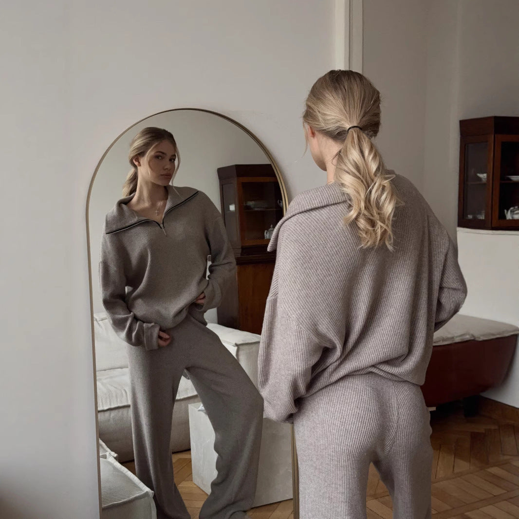 Damen Strickoverall Oversized mit hohem Kragen und Halbzip