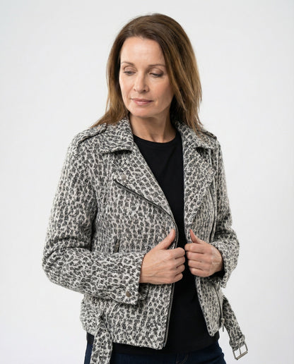 Damen Bikerjacke Tiermuster Tailliert Schwarz - Norvielle