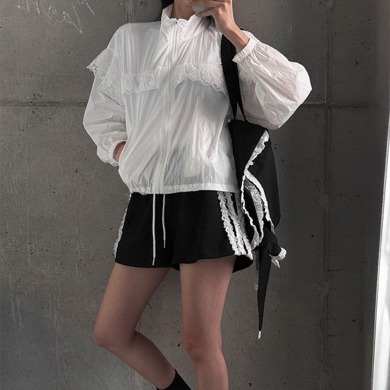 Damen Übergangsjacke Rüschendetails Elegantes Design