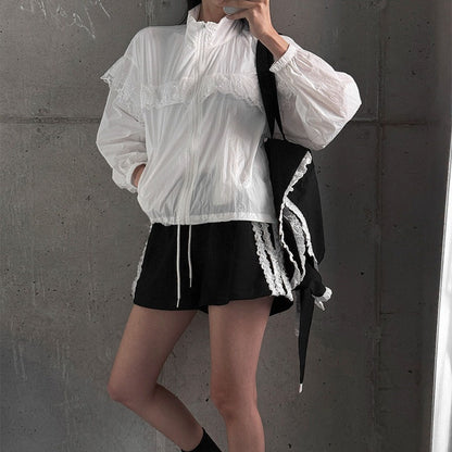 Damen Übergangsjacke Rüschendetails Elegantes Design