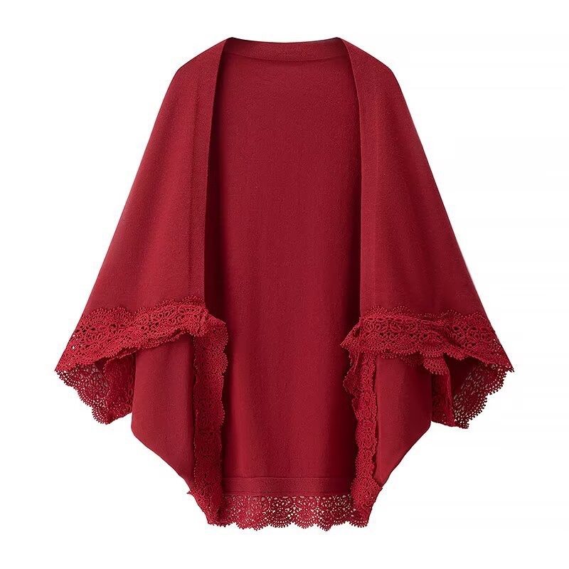 Damen Strickjacke Spitzenrand Luftig Norvielle