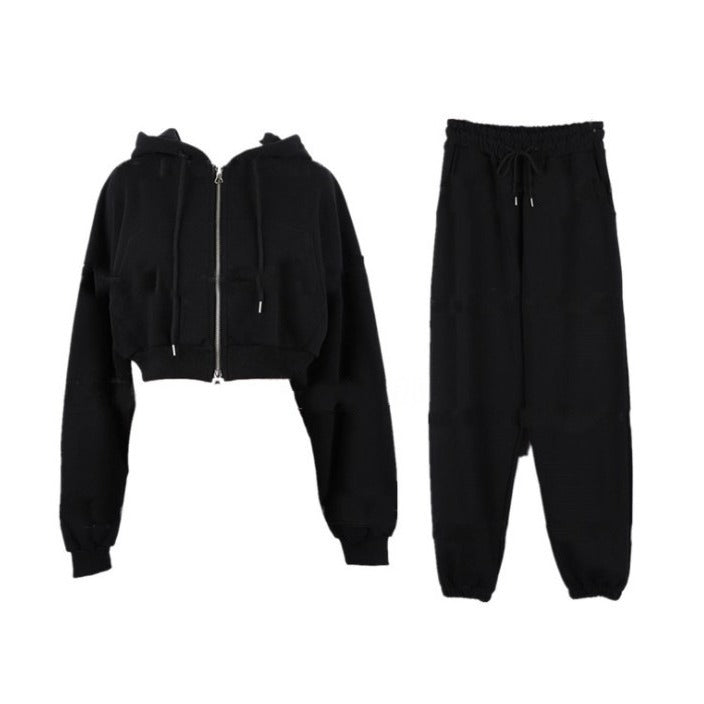 Damen Sportset Cropped Kapuzenjacke Jogginghose