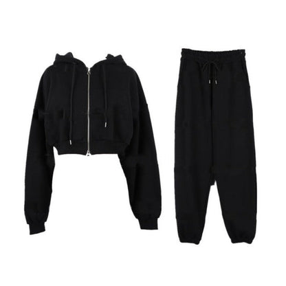 Damen Sportset Cropped Kapuzenjacke Jogginghose