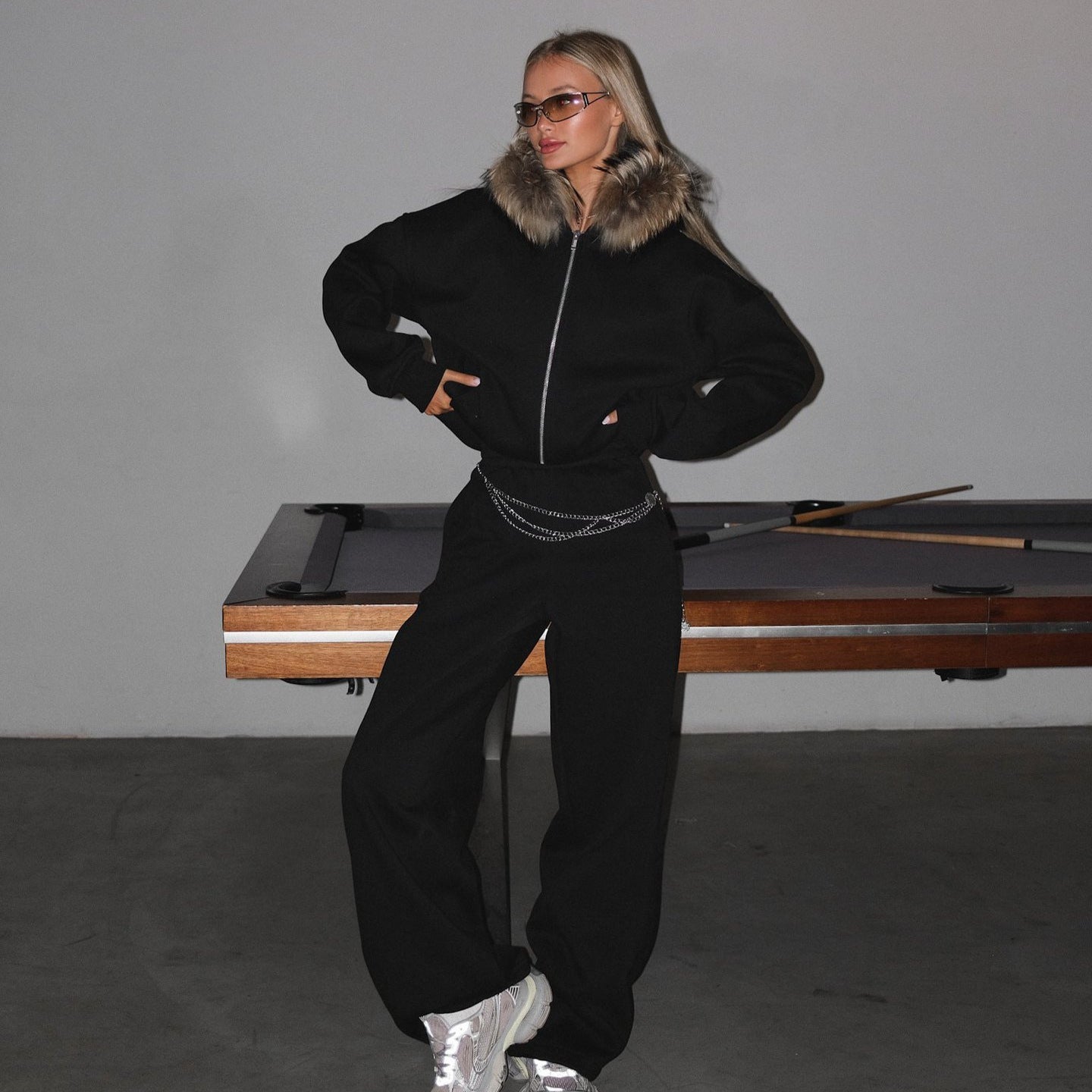Damen Oversize-Jacke Lässig Reißverschluss Taschen