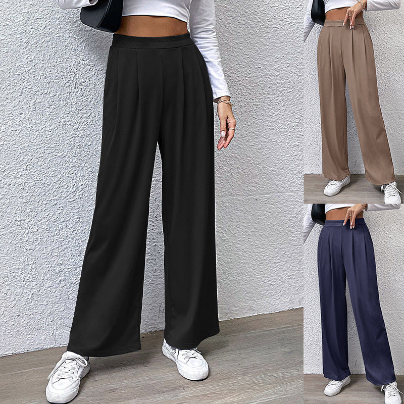 Damen Palazzo-Hose Hochtaillen Falten Schwarz Norvielle - Norvielle
