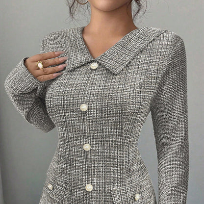 Damen Tweed-Kleid Klassisch Elegantes Mit Taschen Norvielle