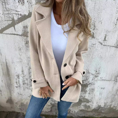 Damen Bouclé-Jacke Doppelter Knopfleiste Norvielle