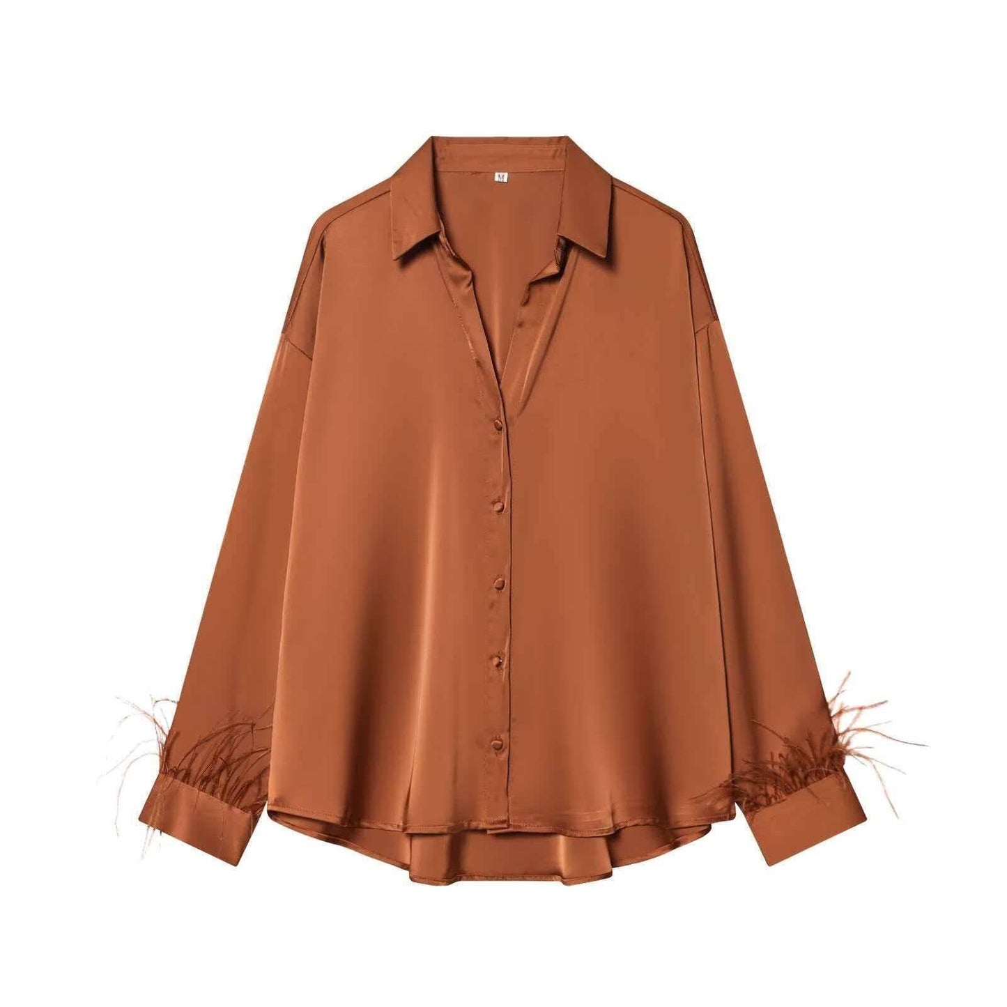 Damen Satinbluse mit Federverzierungen Elegant