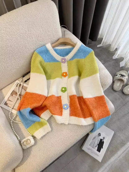 Damen Strickjacke Farbenfroh Knöpfe Lässig Norvielle
