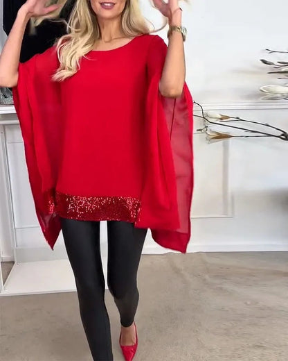 Damen Poncho-Oberteil Spitzenabschluss Elegantes Design Norvielle