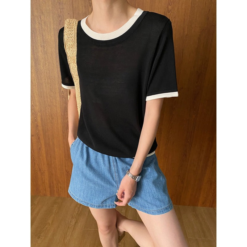 Damen Jeansshorts Elastischer Bund Weites Bein Norvielle