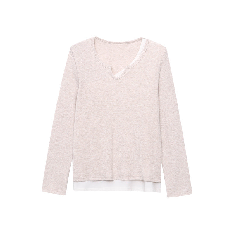 Damen Langarmshirt V-Ausschnitt Feine Struktur Norvielle