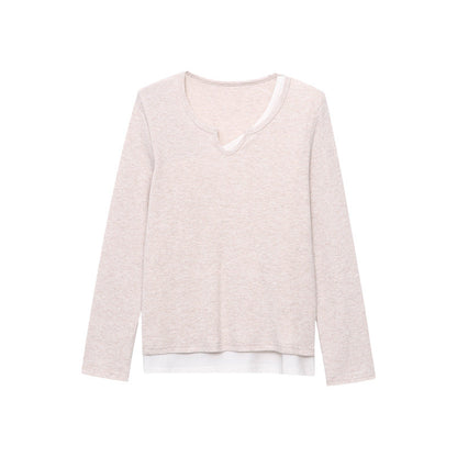 Damen Langarmshirt V-Ausschnitt Feine Struktur Norvielle