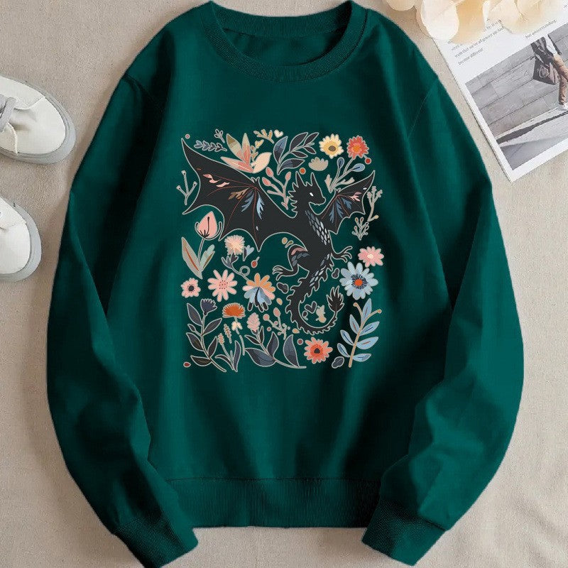 Damen Sweatshirt Drachen Blumenmotiv Norvielle