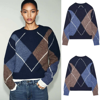 Damen Grobstrickpullover Rautenmuster Norvielle - Norvielle