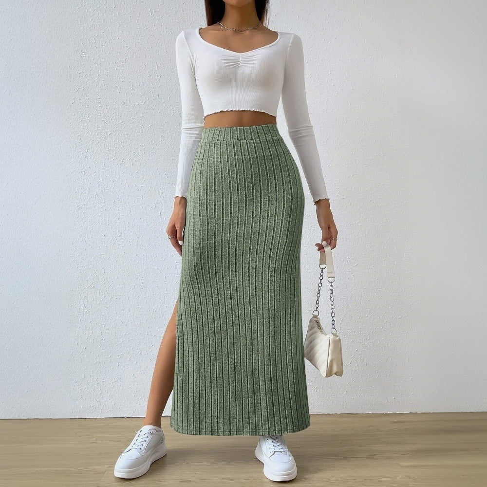 Damen Maxirock Rippendesign Seidenlook