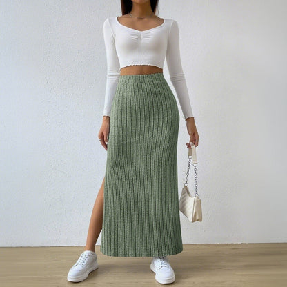 Damen Maxirock Rippendesign Seidenlook