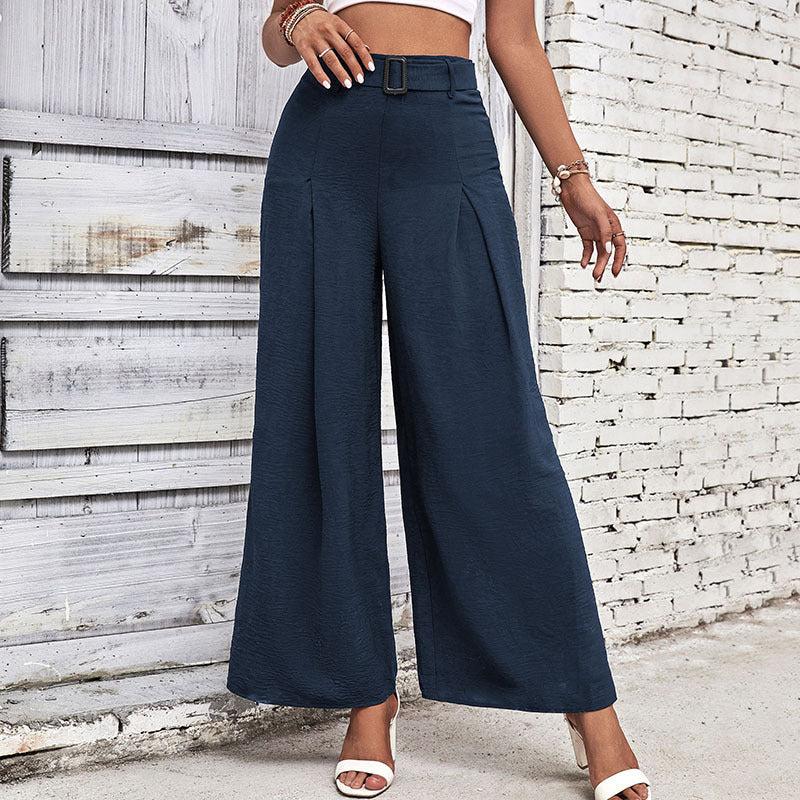 Damen Hochbundhose Weite Faltenhose mit Taillengürtel