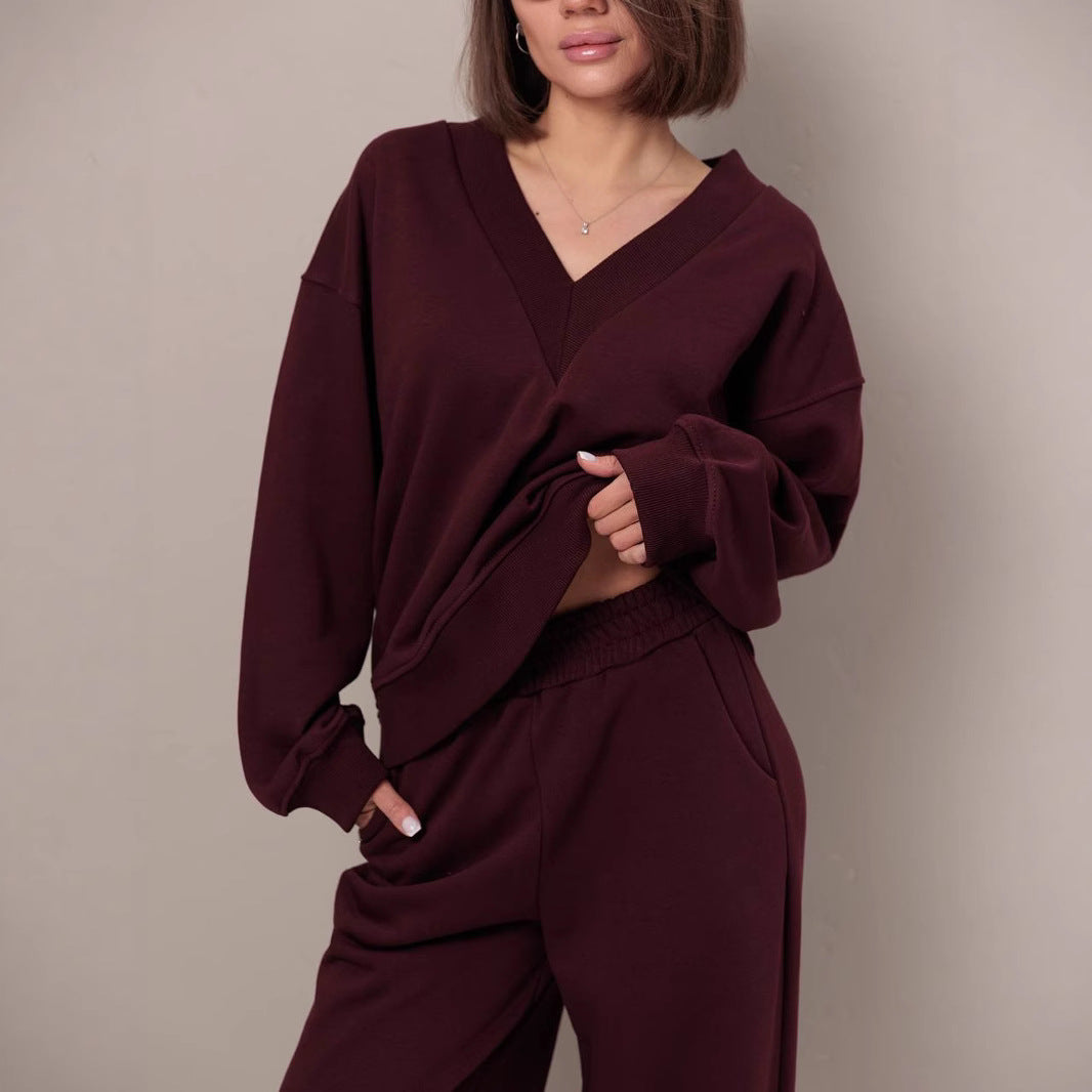 Damen Oversized Sweatshirt V-Ausschnitt Länge Lang Ärmel Grün - Norvielle