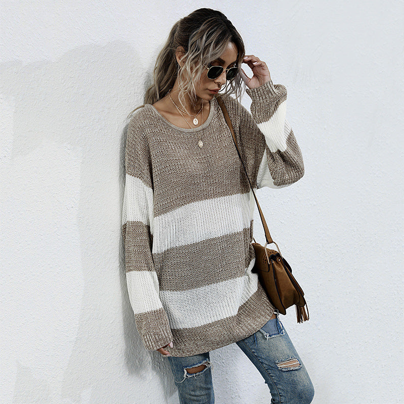 Damen Strickpullover Breite Streifen Norvielle